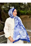 Women's Blue Big Rose Floral Flower Pattern Bamboo Woven Soft Shawl - 2