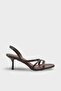 Women's Oval Toe Elegant Thin Strap Detailed Daily Heeled Sandals Lema Brown - 3