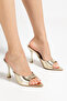 Women's Gold Pointed Toe Heeled Sandals - 4