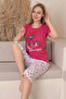 Cotton Patterned Short Sleeve Bermuda Capri Pajama Set - 2