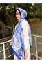 Women's Blue Big Rose Floral Flower Pattern Bamboo Woven Soft Shawl - 3