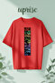 تي شيرت قطني كبير الحجم مطبوع عليه رسومات أنيمي كولاج
