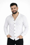 Men's Waffle Fabric Long Sleeve Buttoned Open Collar Regular Fit Shirt - White - 3