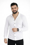 Men's Waffle Fabric Long Sleeve Buttoned Open Collar Regular Fit Shirt - White - 4