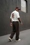 Men's Baggy Fit Buckle Belt Detailed Linen Trousers Brown - 5