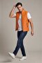 Orange Stand Collar Zippered Quilted Genuine Leather Puffer Vest - 3