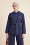 Belted, Pocketed, Button-Front Denim Suit - Navy Blue - 3