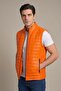Orange Stand Collar Zippered Quilted Genuine Leather Puffer Vest - 2