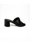 1562 Black Leather Heeled Daily Women's Slippers - 2
