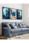 Blue Abstract Art and Flower 3 Piece Black Wood Framed Painting Act