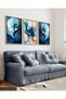 Blue Abstract Art and Flower 3 Piece Wooden Framed Painting Act