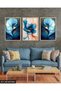 Blue Abstract Art and Flower 3 Piece Wooden Framed Painting Act - 2