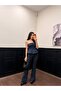 Women's Strapless Blouse with Stones on the Front and Waist-Slung Jeans Set - 7