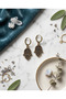 Bronze Earrings Authentic Jewelry Margazite Stone Fatma Ana Hand Model Vintage Women's Earrings - 2
