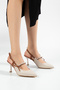 Madame Women's Beige & Tan Strappy Pearl Pointed Toe Elegant Stylish Thin Heeled Shoes