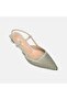 Women's Light Green Laser Cut Pointed Toe Leather Heeled Shoes - 7