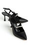 Madame Women's Black Strappy Pearl Pointed Toe Elegant Stylish Thin Heeled Shoes