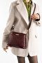 Women's Burgundy V Quilted Stitching Design 3-Compartment Leather Lined Crossbody Bag