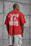 Men's T-Shirt Yes Print Washable Red Oversize Printed Crew Neck Cotton - 2