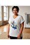 Women's Plus Size Cotton V-Neck Anchor Figured Light Gray Light Grey Printed T-Shirt - 2