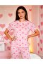 Crew Neck Pink Color Heart Pattern Milan Fabric Soft Women's Pajama Set - 2
