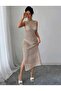 Crew Neck Openwork Patterned 100% Cotton Midi Length Pareo-Beach Dress with Slit Detail - 4
