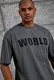 Men's T-Shirt World Print Washable Smoked Oversize Printed Crew Neck Cotton - 4