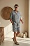 Men's Short Sleeve Shirt & Shorts Gray Bottom Top Linen Set Ls-6721