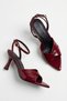 Burgundy Pointed Toe Wrinkled Patent Leather Women's Thin Heeled Evening Dress Shoes