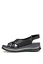 D26Ys-2615 Women's Genuine Leather Flat Sandals Black - 3