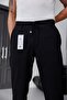 Men's Black Relaxed Fit Elastic Waist Lace-Up Jogger Fabric Trousers with Side Pockets - 8