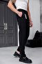 Men's Black Relaxed Fit Elastic Waist Lace-Up Jogger Fabric Trousers with Side Pockets - 7