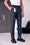 Men's Anthracite Relaxed Fit Elastic Waist Lace-Up Jogger Fabric Trousers with Side Pockets - 2