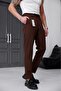 Men's Brown Jogger Pants with Elastic Waist, Lace-Up, Side Pockets, Fabric - 5