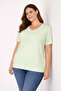 Women's Plus Size Green, Cotton Fabric, V-Neck, Short Sleeve Blouse 65N39056 - 3