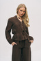 Women's V-Neck Relaxed Fit Elastic Waist Solid Color Shirt - 2