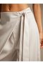 Ecru Women's Tie-Waist High Waist Palazzo Trousers with Wide Legs and Double Breasted Detail, Stylish Fabric Pants - 5