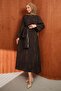 Brown Patterned Dress with Shawl - 4