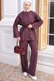 Plum Color Layered Tunic with Collar and Trousers Set