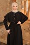Black Buttoned Cape Shirt and Skirt Set - 3