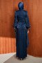 Navy Blue Chiffon Evening Dress with Front Detail - 4