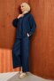 Navy Blue Hooded Tunic and Trousers Denim Set - 3
