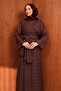 Burgundy Shawl Plaid Patterned Dress - 2