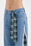 Women's Scarf Detailed Jeans with Plaid Fabric Design on the Sides - 5