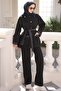 Black Buttoned Embellished Jacket and Trousers Set