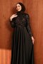 Brown Sleeves Feathered Top Sequined Satin Evening Dress - 2