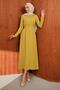 Oil Green Collared Dress with Laced Belt