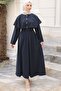 Navy Blue Buttoned Cape Shirt and Skirt Set
