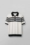 Men's Regular Fit Striped Terry Knitwear Polo Neck T-Shirt Ecru Black
