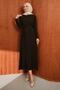 Brown Collared Dress with Guipure Belt - 3